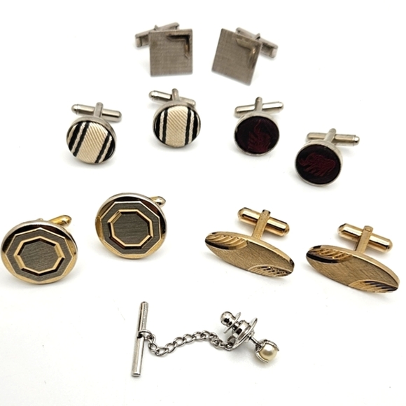 🟢3/$19🟢 Mixed Cufflinks Lot with Pearl Tie Tack Vintage Formal - Picture 2 of 5